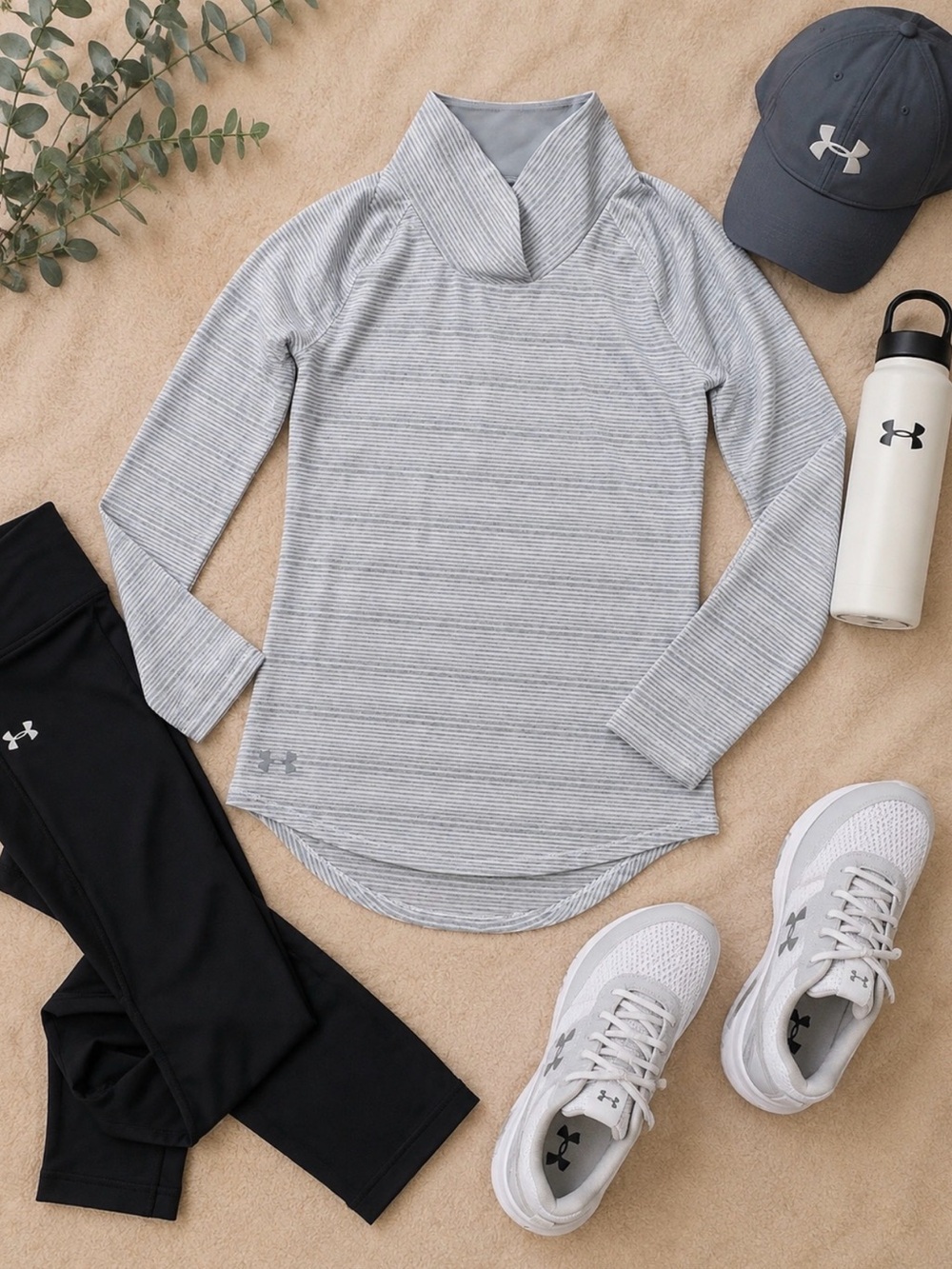 Under Armour Women's Gray Striped Long-Sleeve Funnel Neck Top